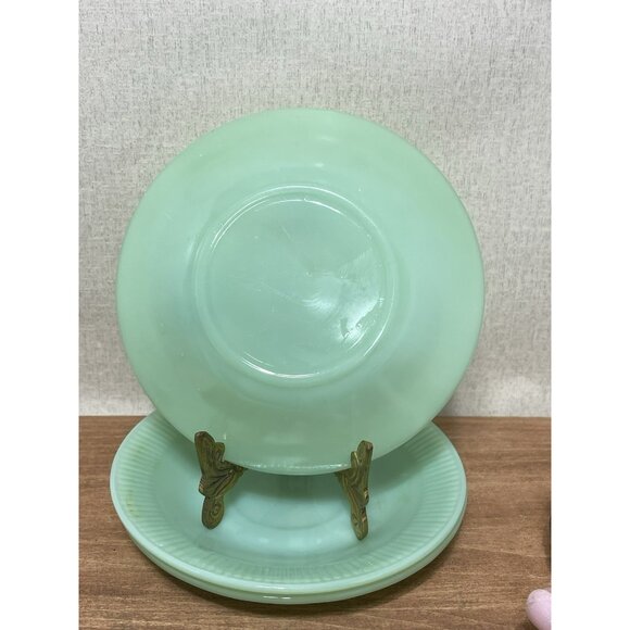 Jadeite Fire King Jane Ray Saucer Set Oven Ware Jadite USA Set Of 3 - Picture 6 of 7